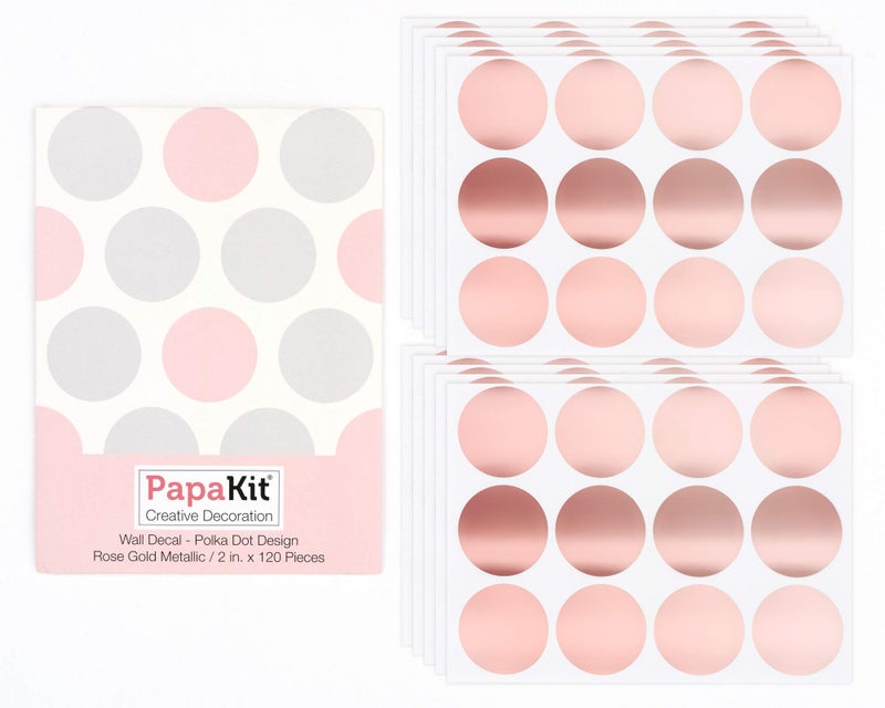 PapaKit Large Round Polka Dot Confetti Wall Decal Baby Nursery Child Kid Boy Girl Bedroom Home Decor | Creative Art Design Pattern | Safe Removable Adhesive (Rose Gold Metallic, 2 Inches x 120 Pieces) - Image 4